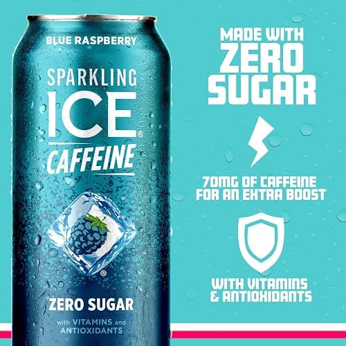 Sparkling Ice Caffeine Blue Raspberry Sparkling Water with Caffeine, Zero Sugar, with Antioxidants and Vitamins,16 fl oz Cans (Pack Of 12) thumbnail 3