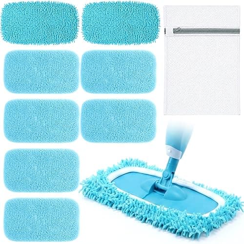 Chicplaid 8 Pack Reusable Microfiber Mop Pads Compatible with Swiffer Sweeper Dry Wet Mop Cloths Washable Refills for Hardwood Laminate Floor Cleaning, 9.84 x 4.53 Inch(Blue) - Image 1