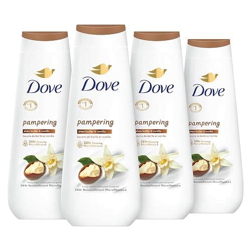 Dove Body Wash 4 Count Pampering Shea Butter & Vanilla for Renewed, Healthy-Looking Skin Gentle Skin Cleanser with 24hr Renewing MicroMoisture 20 oz - Image 1