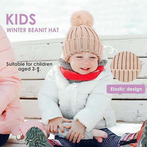 Children's Winter Warm Pompom Hat Fleece Lined Knit Beanie for Kids Aged 3-9, Perfect for Boys and Girls thumbnail 6