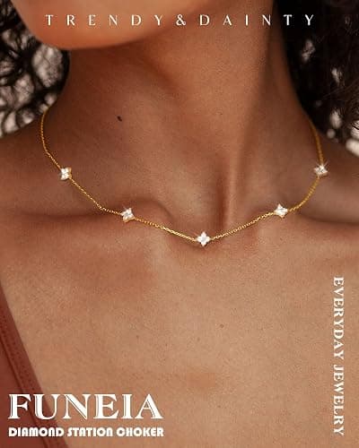 FUNEIA Dainty Silver Gold Necklaces for Women Trendy Non Tarnish 14K Gold Plated Cubic Zirconia Necklace Layered Cute Butterfly Heart Station Choker Necklace Stack for Wedding Prom Brides Jewelry thumbnail 2