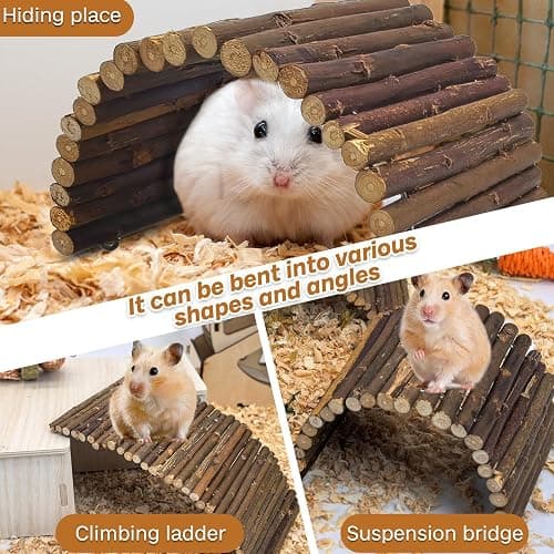 PINVNBY 2 PCS Hamster Toys, Wooden Hamster Ladder Bridge Tunnel Hide, Guinea Pigs Cage Accessories Natural Hideout for Small Animals Chinchillas Guinea Pigs Mouse Rat Ferret Rodents thumbnail 5