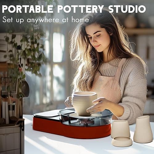 Pottery Wheel for Adults - Complete Pottery Tools Kit for Beginners, 6" Turntable Two-Way Rotation Adjustable Speed, 2.2 lbs. Air Dry Clay, Mini Clay Making Pottery Wheel with Storage Design (Red) thumbnail 5