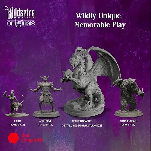 Wildspire Fantasy Monsters & Bookish Dragon for DND Miniatures Unpainted Bulk 28mm-32mm Dungeons & Dragons Minis Pathfinder Figures Fantasy Unpainted Tabletop RPG Miniature Starter Set for D&D thumbnail 3