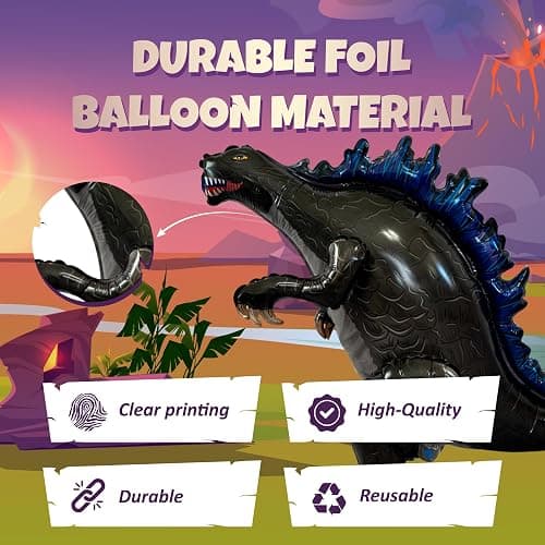 Dinosaur Balloon JUMBO Mylar Standing Foil Balloons - Black | Birthday Party Decorations Supplies and Decor | Dinosaur Lover Gifts for Kids Birthday Party and Celebrations thumbnail 7