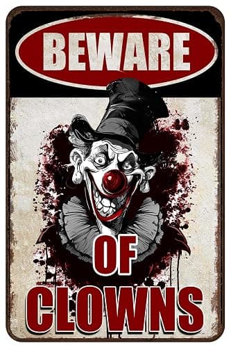 Halloween Signs Clown Decorations Creepy Stuff Scary Decor For Circus Yard Warning Metal Sign Beware Of Clowns 12x8 Inches - Image 1