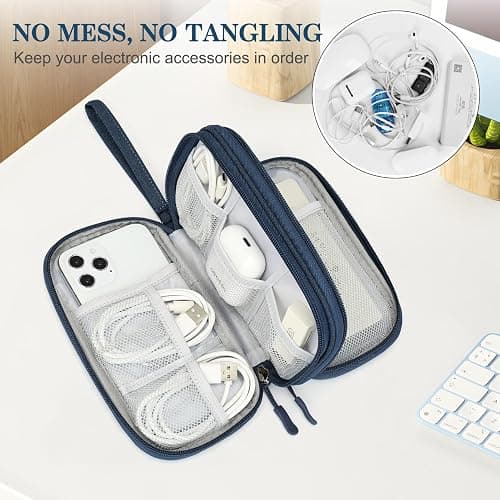FYY Electronic Organizer, Travel Cable Organizer Bag Pouch Accessories Carry Case Portable Waterproof Double Layers All-in-One Storage for Cable, Cord, Charger, Phone, Earphone Navy thumbnail 5