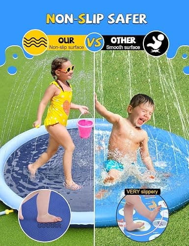 VISTOP Non-Slip Splash Pad for Kids and Dog, Thicken Sprinkler Pool Summer Outdoor Water Toys - Fun Backyard Fountain Play Mat for Baby Girls Boys Children or Pet Dog (59 inch, Red&Yellow&Green&Blue) thumbnail 3