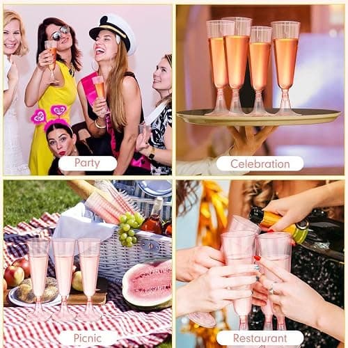 MIIDNTLX Champagne Flutes Plastic,25 Pack Wine Glasses,Disposable Champagne Glasses,5 Oz Pink Shot Cups,New Year Christmas Party Wedding Birthday Graduation Drinking Dessert Cocktail Cups Decorations thumbnail 6