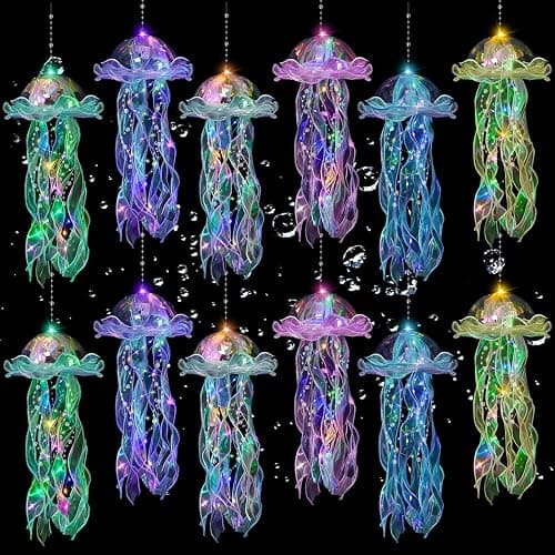 YOVIWEI Jellyfish Decor - 12 Pcs Jellyfish Lanterns for Under the Sea Decorations, Hanging Jelly Fish Decoration for Mermaid Theme Party & Birthday Gifts for Women Girls (6 Colors) - Image 1