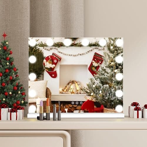 eklipt Hollywood Vanity Mirror with Lights, 50×42cm Large Lighted Makeup Mirror with 14 Dimmable LED Bulbs, Touchscreen Control, USB Output Port Tabletop or Wall Mounted Light Up Mirror For Bedroom - 50 X 12 X 42 Cm thumbnail 9