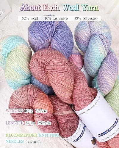 Katech Wool Yarn for Crocheting- 3 Pack 10.58oz/300g Cashmere Yarn- 52% Wool, 10% Cashmere, 38% Polyester, DK Weight Yarns #3-885 Yards Hand Dyed Yarns for Knitting Socks Sweater Shawl-Purple Pink thumbnail 3