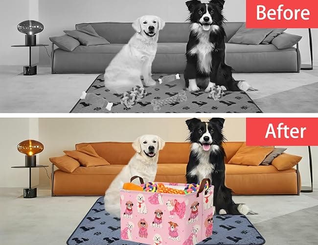 BOOHIT Pink Dog Toy Basket Collapsible Puppy Bin Storage Organizer Large Pet Box With Handles (Girl Dog) thumbnail 6