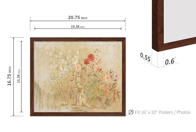 Poster Master Vintage Botanical Poster - Retro Floral Print - Gift for Artist, Florist - Country Flower Garden, Beautiful, Pastel Color, Aesthetic - Wall Decor for Bedroom, 16x20 Brown Framed thumbnail 3