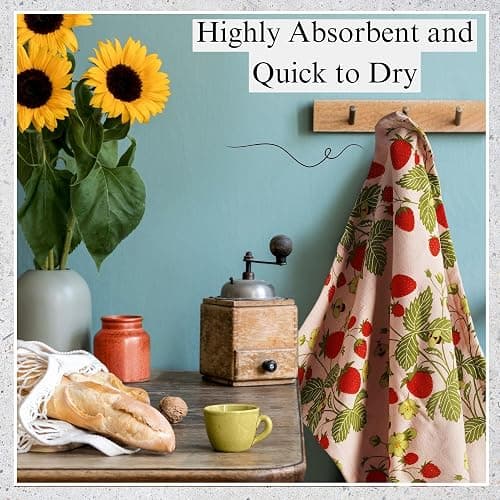 Strawberry Tea Towel and Oven Mitt Set - Dish Towels and Pot Holders | 5 Pack - Textiles Decor Accessories - Kitchen Mittens thumbnail 6