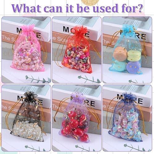 SHENLIU 500 Pcs 4x6 inches Moon Organza Mesh Jewelry Bags bulk with Drawstring, Multi Colored Small Gift Bags Jewelry Pouch for Birthday Wedding Baby Shower Festival Party Favor thumbnail 5
