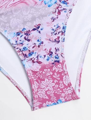 ZAFUL Tankini Swimsuits for Women V Neck Ruffle Floral Tummy Control Bikini Swimsuit 2 Pieces High Cut Bathing Suit thumbnail 7