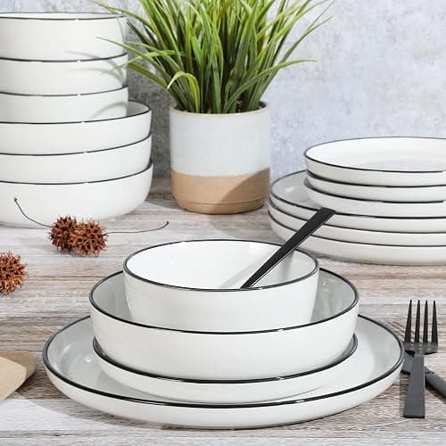 Gibson Home Oslo 16 Piece Porcelain Dinnerware Set,White w/Black Rim Rim, Service for 4 (16pcs) thumbnail 2