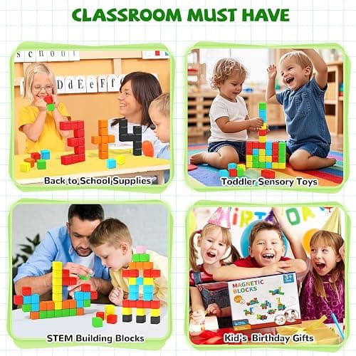 Hiwawind 40pcs Magnetic Blocks -Ideal Gifts for 3 4 5 6 Year Old,STEM Learning Toys for 3-5 Year Old Boys & Girls, Safe & Strong Building Blocks with ASMR Sounds,Classroom Must Haves thumbnail 6
