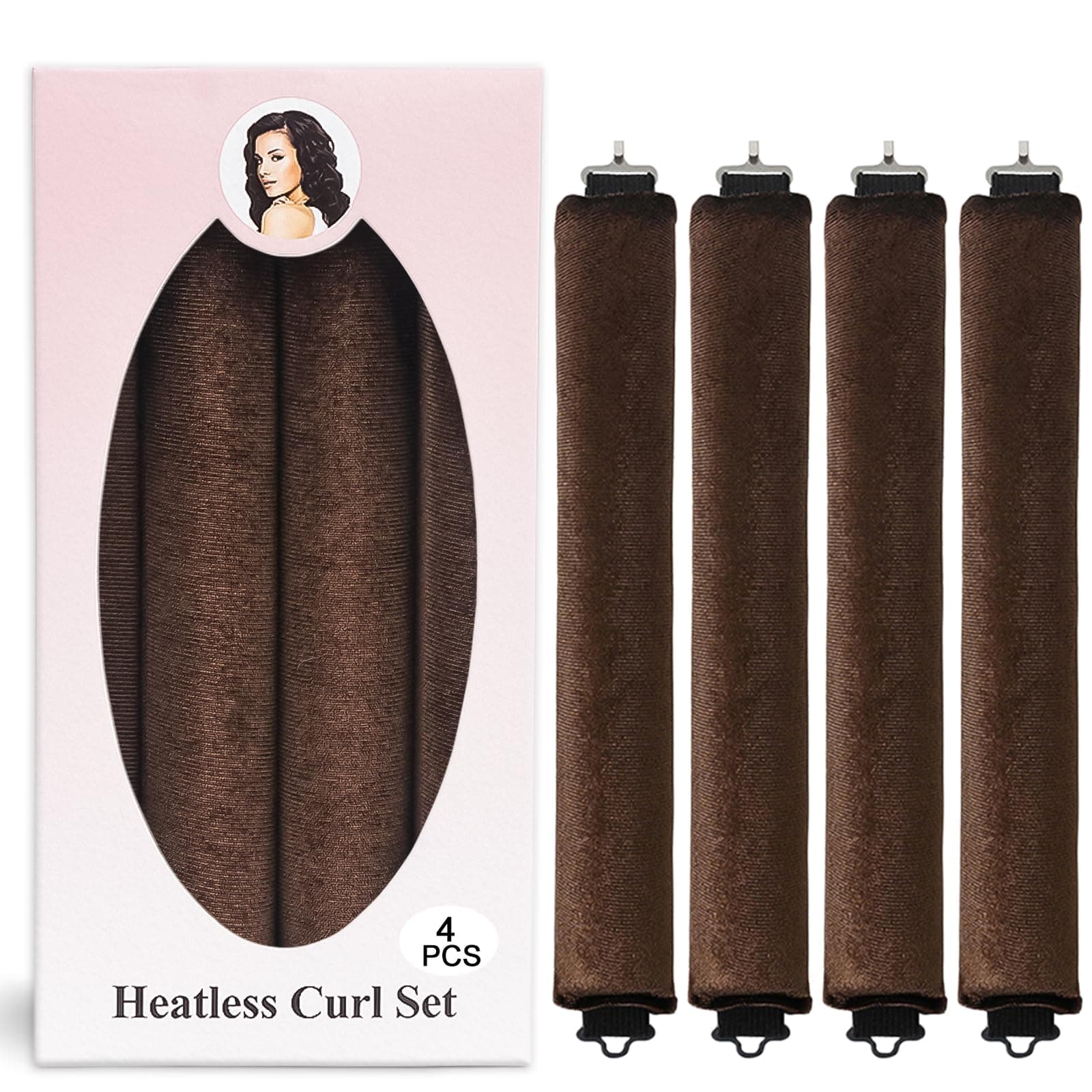 TULOBI 4Pcs Heatless Hair Curler, Overnight Heatless Curls Blowout Rods for All Hair Types, Flexi Rods with Hook, Hair Curlers to Sleep in No Heat Curling Headband for Women Girls Long - Brown - Image 1
