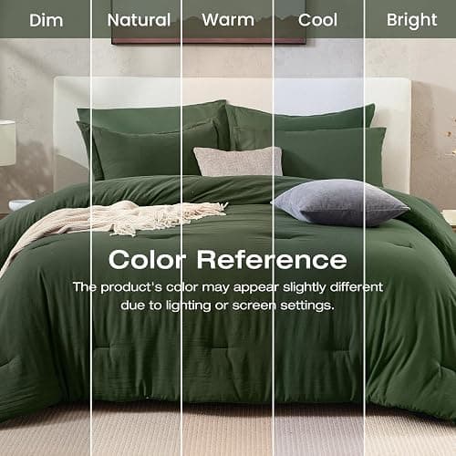 Sasttie Queen Comforter Set 7-Piece Dark Green, Pre-Washed Bed in a Bag | Soft & Breathable, All-Season Bedding Set with Comforter, Sheets, Pillowcases & Pillow Shams, OEKO-TEX, Down Alternative thumbnail 8