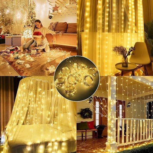 Fairy Lights for Bedroom, 300 LEDs Curtain Lights for Room Decor 8 Modes Christmas String Lights USB Powered Wall Hanging Twinkle with Remote Control for Wedding Party Backdrop Decor Warm thumbnail 3