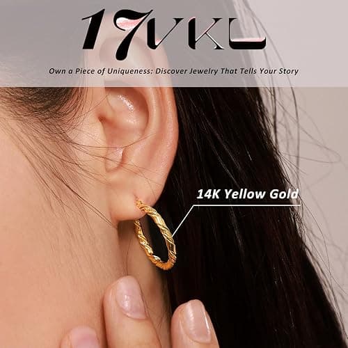 24 Pairs Gold Hoop Earrings Set for Women Hypoallergenic Chunky Chain Twisted Open Hoops Dangle Earring Packs for Birthday Party Fashion Jewelry Gift thumbnail 5