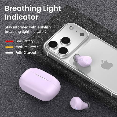 TOZO A1 Wireless Earbuds Bluetooth 5.3 Light Weight in Ear Headphones | IPX5 Waterproof,2 Mics for AI Calls,Immersive Premium Sound Bass Headset with Charging Case,32 EQ via App Light Purple thumbnail 6