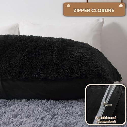 MEGO Luxury Fluffy Body Pillow Cover, 20x54 Shaggy Faux Fur Body Pillow Case, Black Soft Plush Fuzzy Body Pillowcase, Decorative Furry Long Bed Pillow with Zipper Closure Hug Pillow for Bedroom Black thumbnail 4