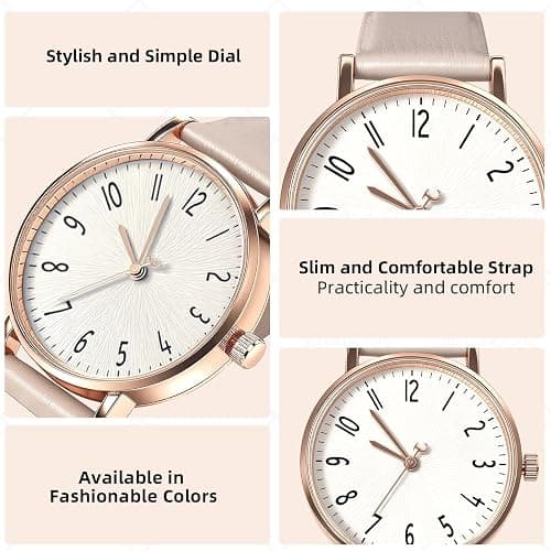SZJhongfeng Women's Waterproof Gold Analog Watch - Leather Strap,3 Hand,Small Watch with White Dial, Fashion Quartz Wristwatch for Women. thumbnail 4