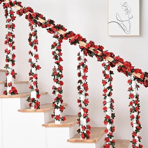 MARTINE MALL Rose Flower Garland, 5 Strands 41Ft Vines for Room Decor, Red Rose Floral Garland for Birthday, Wedding & Party thumbnail 6