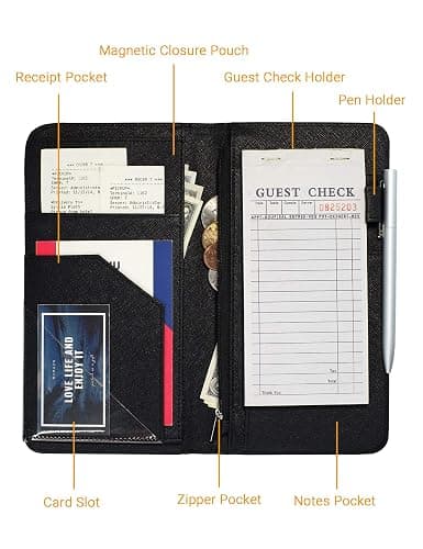 Server Book with Zipper Pocket and Magnetic Closure Server Booklet Waitress Books Serving Book with Money Pocket Waitstaff Organizer Fit Server Apron Waiter Book Wallet High Volume Pocket thumbnail 2