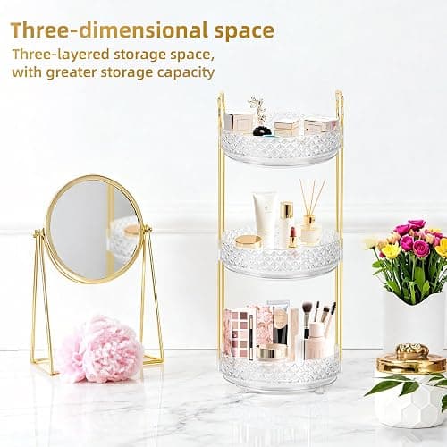 LAREKUN 360 Rotating Rotating Makeup Organizer for Vanity, 3 Tier Perfume Skincare Organizers and Storage for Bathroom Countertop, Clear Spinning Counter Cosmetic Holder for Dresser,Clear thumbnail 5