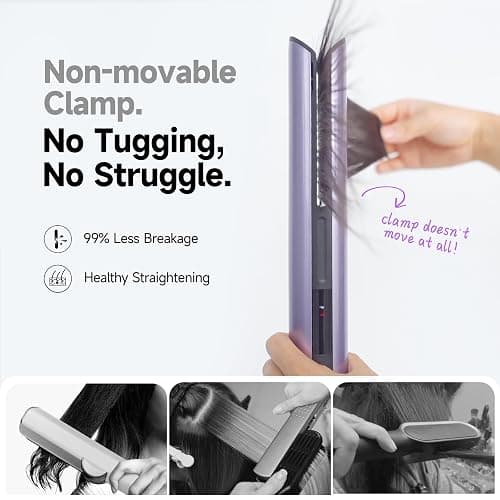 Hair Straightener | Clamp-Free Flat Iron | Zero Touch Tangle-Free Knot-Free No Heat Damage Air Hair straighteners for Women Salon | 2-in-1 Hair Dryer & Straight Styling Blow Dryer (Starlight Purple) thumbnail 3