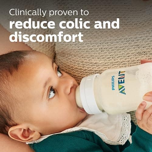 Philips Avent Anti-Colic Baby Bottles, 11oz, with Flow 3 Nipples, 3m+, 4pk, Clear, SCY106/04 thumbnail 2