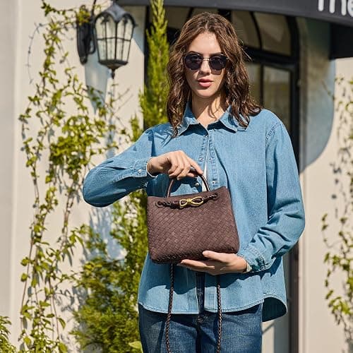 Gewebte Tragetasche für Damen, Leder, Schultertasche, Designer-Handtasche mit Tragegriff oben thumbnail 2