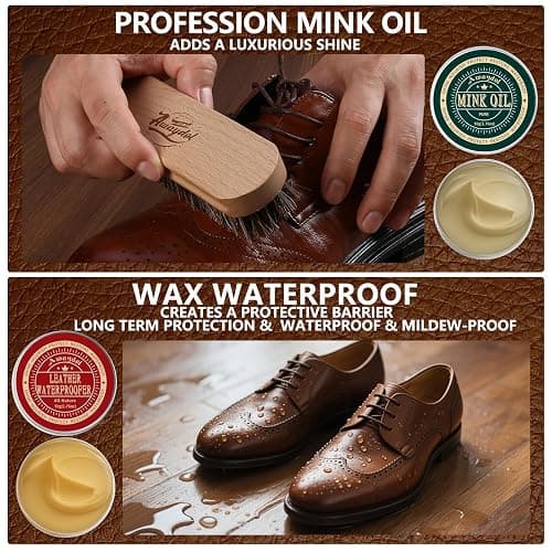 Awaydol 10 PCS Leather Care Kit - Horsehair Brushes,Saddle Soap,Waterproofing Wax,Mink Oil Conditioner,Polishing Cloth,Microfiber cloth,Boot Shoe Shine Cleaning Kit Gift for Men Cowboy Husband Dad ﻿ thumbnail 5