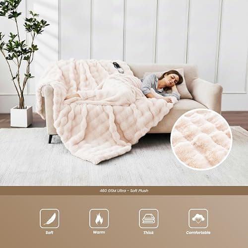 Heated Blanket Twin 62''x 84'', Fast Heating Electric Blanket Ultra-Soft Faux Rabbit Fur with 5 Heat Levels & 5H Auto Shut-Off, Overheat Protection, Machine Washable thumbnail 6