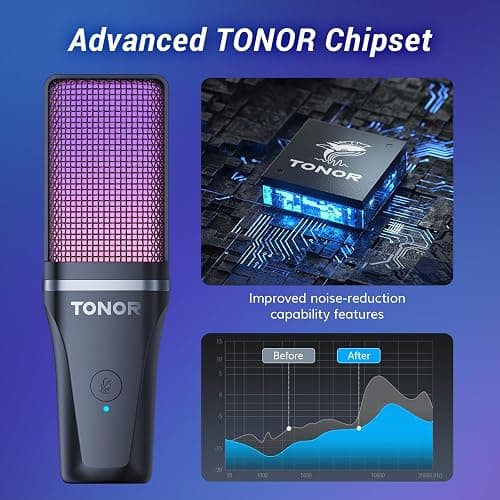 TONOR Podcast Microphone, USB Computer Mic, Cardioid Condenser PC Micro with Tripod Stand and Pop Filter for Podcasting, Streaming, Vocal Recording, PC & Laptop, 180 cm/70inch Cable, TC777 Pro thumbnail 2