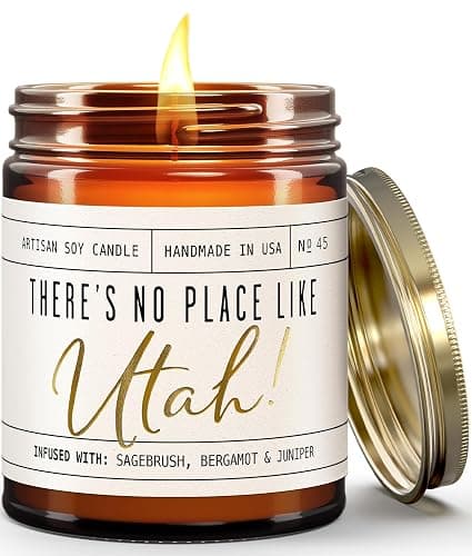 Utah Gifts, Utah Decor for Home - 'There's No Place Like Utah Candle, w/Sagebrush, Bergamot & Juniper I Utah Souvenirs I Utah State Gifts I 9oz Jar, 50Hr Burn, USA Made - Image 1