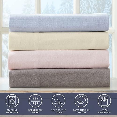 Market & Place 100% Turkish Cotton Flannel Sheet Set | 4 Piece Deep Pocket Solid Cozy Winter Bed Sheets | Double Brushed for Extra Softness & Comfort | Chalet Collection (Full, Blush Pink) thumbnail 3
