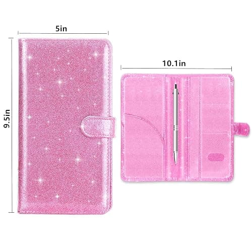 Weishenghuo Car Registration and Insurance Card Holder, Car Document Holder for Cards, Driver Vehicle License Document Glove Box Compartment Organizer, Car Essentials - Glitter Pink-2 thumbnail 5