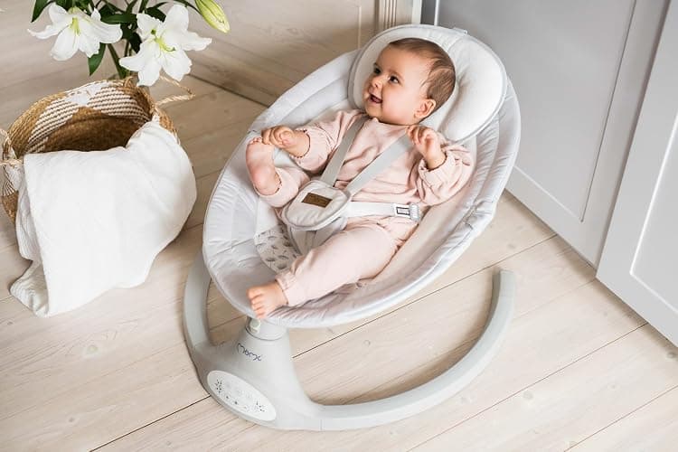 MoMi KENANI Transat balancelle jusqu’à 9 kg, pliable, télécommande et Bluetooth pour smartphone, alimentation piles et secteur, harnais de sécurité 5 points, pare-soleil, moustiquaire thumbnail 17