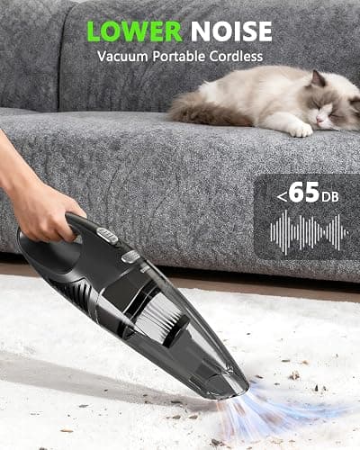Handheld Vacuum Cordless, Rechargeable Car Vacuum Cleaner with Multiple Attachments, Portable Hand Held Vacuum Suction Power, Mini Vacuum for Car, Home, Pet Hair, Office, Desk, Keyboards Black Silver thumbnail 5