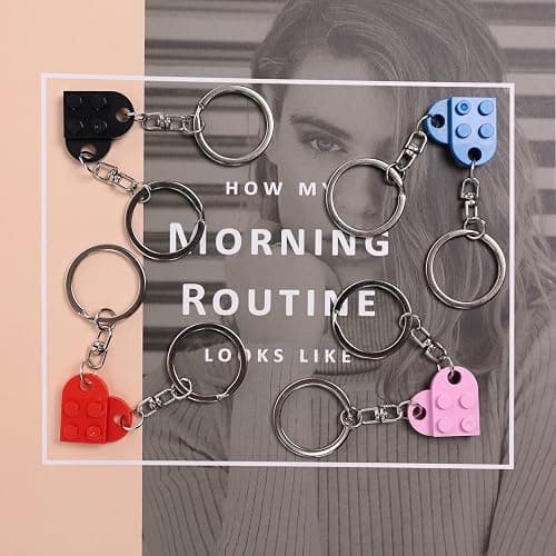 Heart Keychain Set for Couples - 2 Pcs Matching Colorful Brick Hearts for Boyfriend Girlfriend thumbnail 6