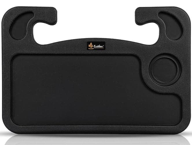 EcoNour 2 in 1 Car Steering Wheel Desk | Tray for Laptop Car Mount with Pen Holder | Desk Console for Car | Food Tray for Eating with Drinks Holder | Multipurpose Travel Car Accessories - Image 1
