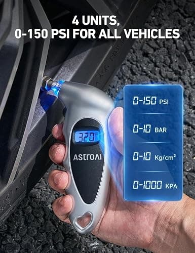 AstroAI Digital Tire Pressure Gauge 150PSI, ±1PSI Accuracy for Car Truck | Industrial Tire Gauge Calibrated to ANSI B40.7 with 4 Settings for Motorcycle Bikes, Silver thumbnail 3