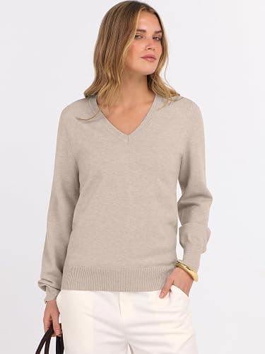 ANRABESS Womens Long Sleeve V Neck Sweaters 2025 Fall Casual Classic Soft Loose Fit Basic Pullover Jumper Top thumbnail 2