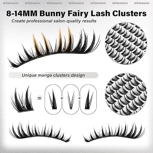wiwoseo Bunny Lash Clusters Manga Lash Clusters Fairy Lashes Clusters with Spikes Wet Look Eyelash Clusters Flaunt Eyelash Extensions Manga Eyelash Clusters Spiky Lashes Clusters for Beginners thumbnail 4