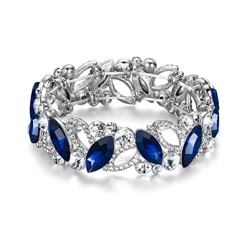 Flyonce Wedding Bridal Marquised Rhinestone Crystal Elastic Stretch Bracelets for Women - Image 1